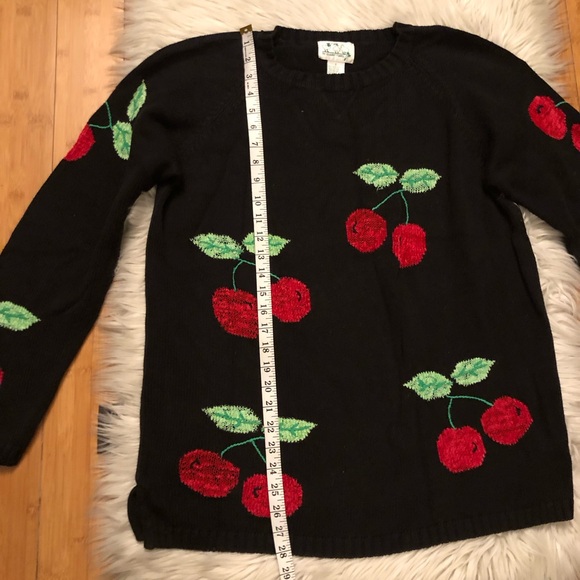 Vintage Quacker Factory Cherry Novelty Embroidered Black Knit Ugly Sweater L - Picture 8 of 9